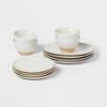 12pc Stoneware Wethersfield Artisan Dinnerware Set White - Threshold: Microwave