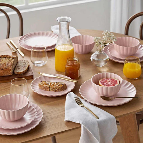 12-Piece Scallop Dinnerware Set, Microwave & Dishwasher Safe Free Shipping